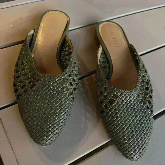 Talbots Edison Green Woven Pointed Toe Slip On Low Heel Mule Shoes Sz 7.5 - Picture 2 of 5
